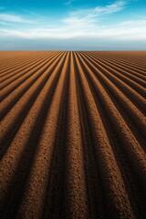 Naklejka premium Rows of Crops in an Open Agricultural Field