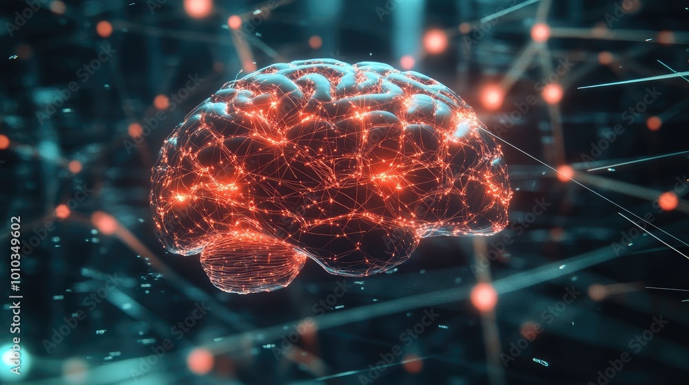 Aufkleber human brain showing intelligent thinking processing through the concept of a neural network