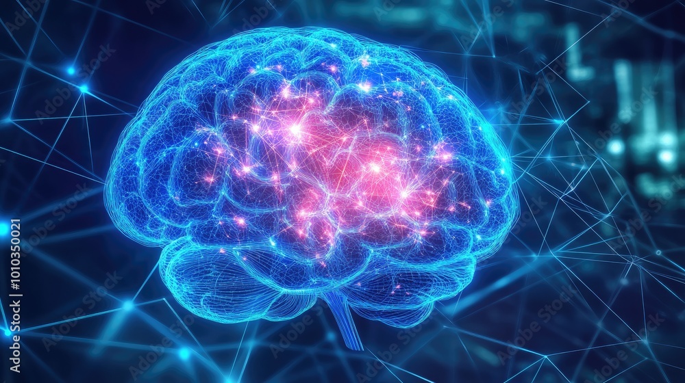Poster Human brain showing Intelligent thinking processing through the concept of a neural network
