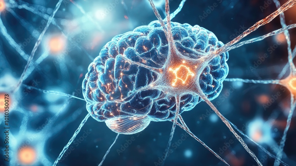 Aufkleber Human brain showing Intelligent thinking processing through the concept of a neural network