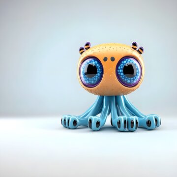 Adorable Cartoon Octopus Creature with Big Eyes in a 3D Animation Style for Character Design and Animation