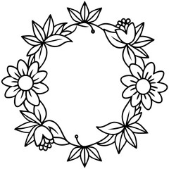 Obraz premium floral frame with intricate flowers outline coloring book page line art drawing