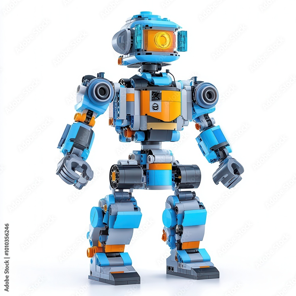 Poster a colorful robot figure designed for creativity and play.