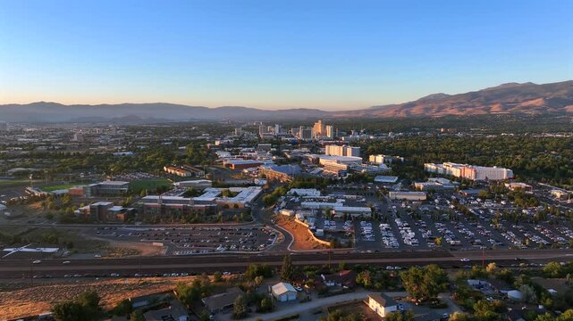 Reno Nevada - Aerial View of University of Reno and Downtown Reno