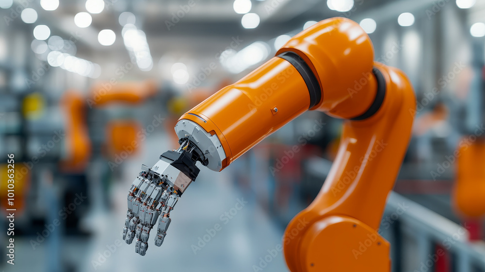 Poster advanced robotics workshop featuring close up of an orange robotic arm with intricate mechanical fin