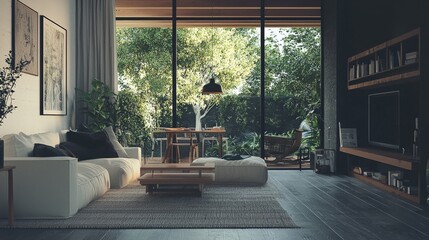 Fototapeta premium A home where every room changes color and texture based on the inhabitant's emotions, creating the perfect cozy atmosphere for hygge living