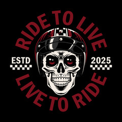 A retro skull logo donning a vintage motorcycle helmet