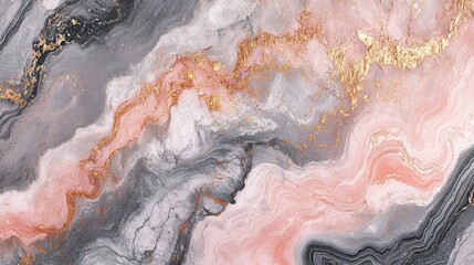 Abstract pink, gray, and gold marbled background.