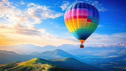 Hot Air Balloon Floating Above Clouds at Sunrise