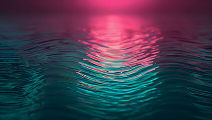 Abstract rippling water reflecting teal and magenta light