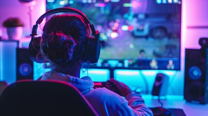 Obraz premium Gamer Engaged in Private Streaming Session at Home