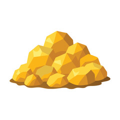 Pile of gold nuggets in various shades flat vector illustration white background.