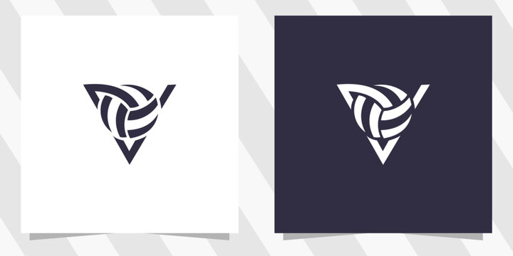 letter v with volleyball logo design vector