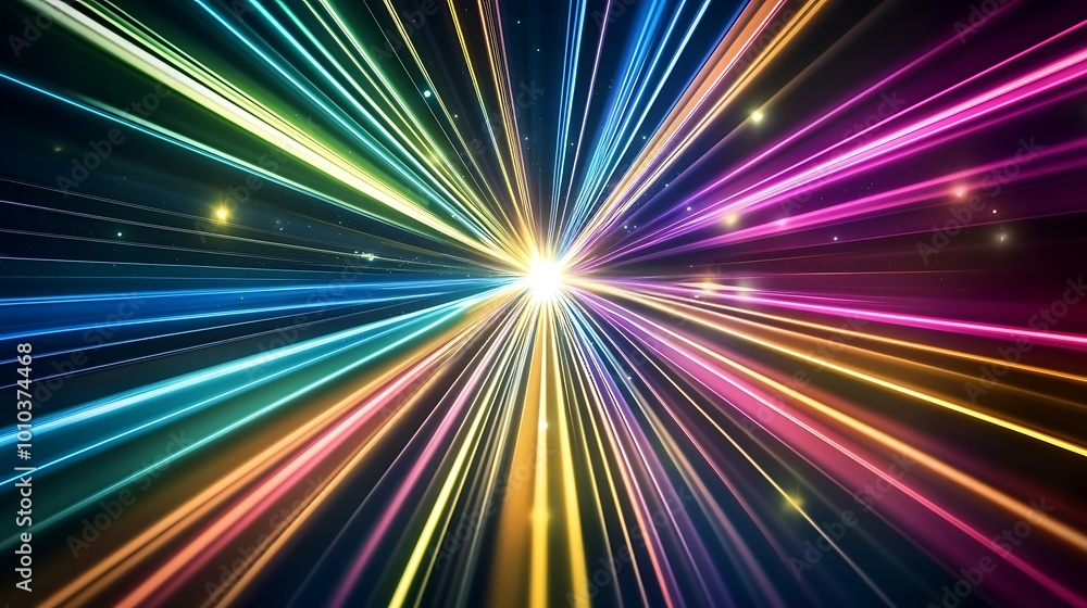 Poster Abstract background with bright colorful lines radiating from a central point, resembling a starburst or explosion.