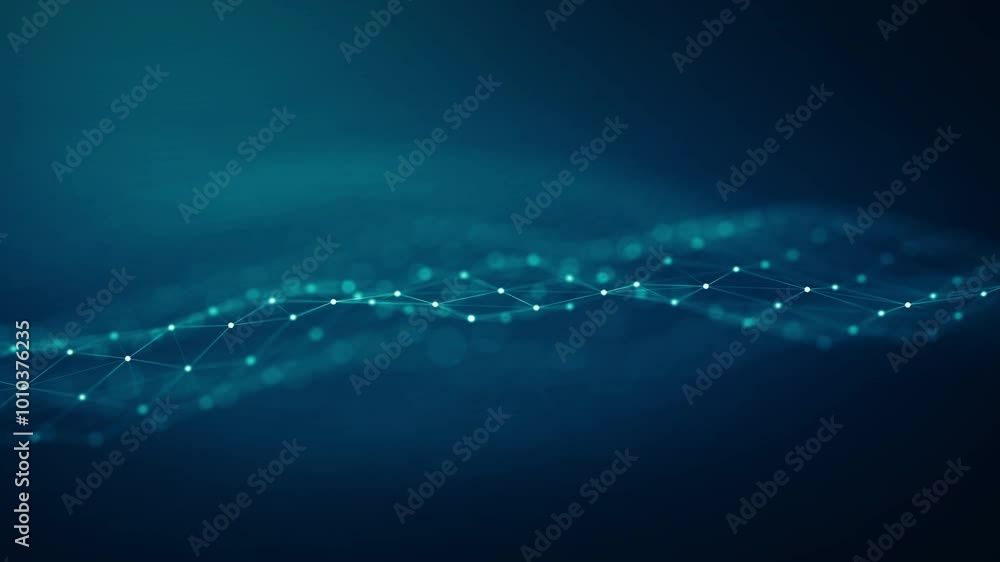 Poster abstract connected dots and lines on blue background. communication and technology network concept w