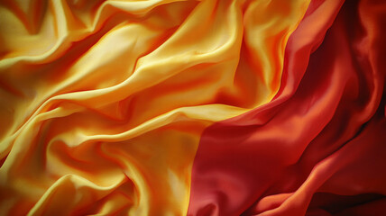 Fototapeta premium Vibrant yellow and red silk fabric draped gracefully for a textile art display