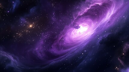 A stunning purple nebula swirls in a star field, glimmering cosmic dust creating a mesmerizing scene.