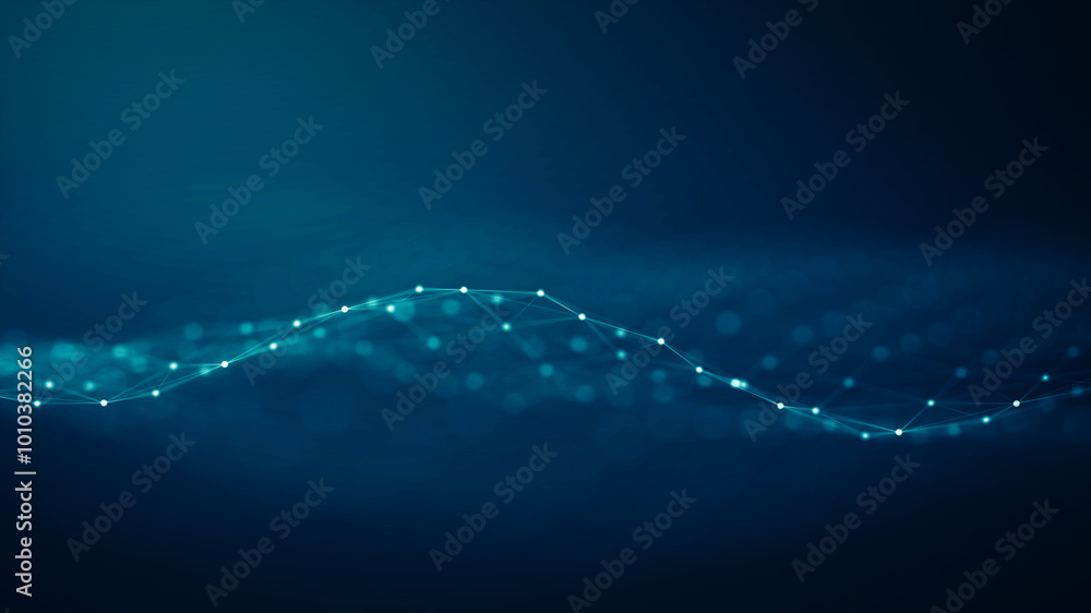 Poster abstract connected dots and lines on blue background. communication and technology network concept w