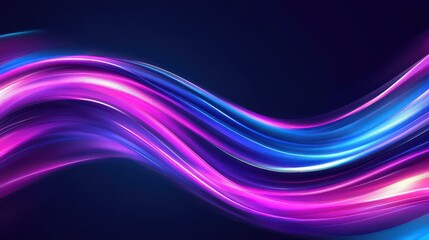Experience the allure of a dark blue abstract background, illuminated by ultraviolet neon glows and dynamic light trails.
