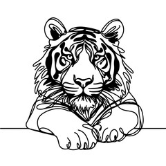 Fototapeta premium png tiger one line art drawing continuous, transparent background