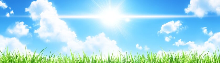 Obraz premium Sun kissed meadow, captivating vista of green grass and azure sky