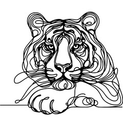 Obraz premium vector tiger one line art drawing continuous, transparent background