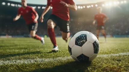 Obraz premium Action shot of a forward dribbling through defenders in a tournament, soccer, tournament, competition