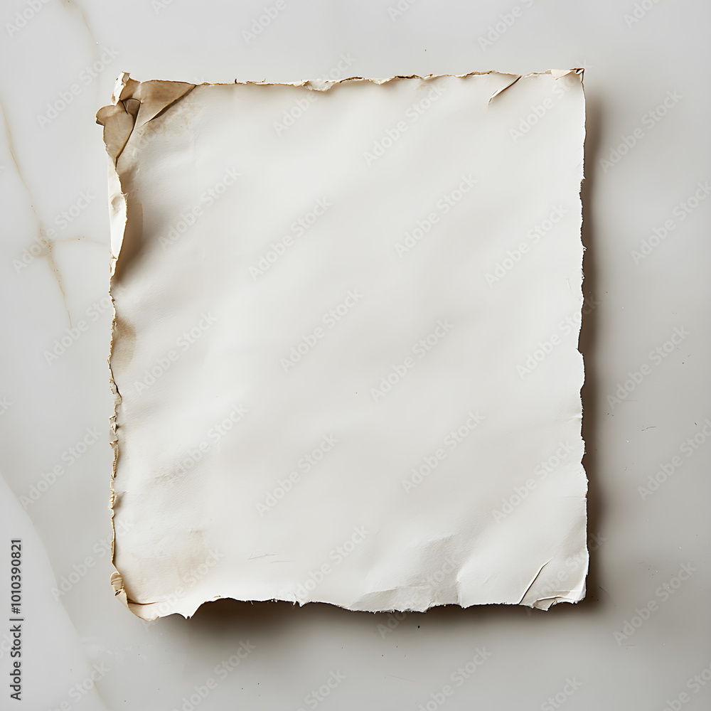 Poster blank note with jagged edges taped at one corner as if casually placed