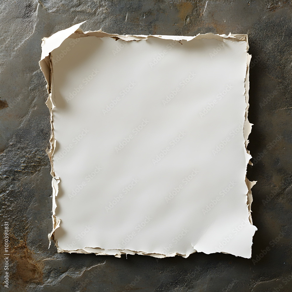 Poster blank note with jagged edges taped at one corner as if casually placed