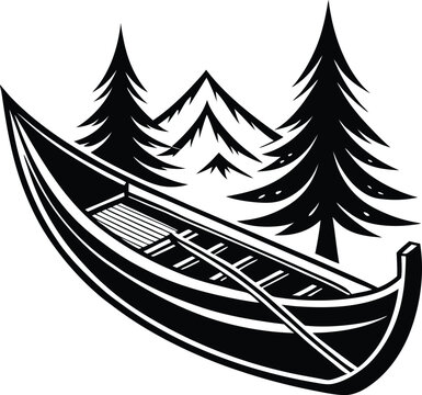 black canoe with trees and mountains clip art preview