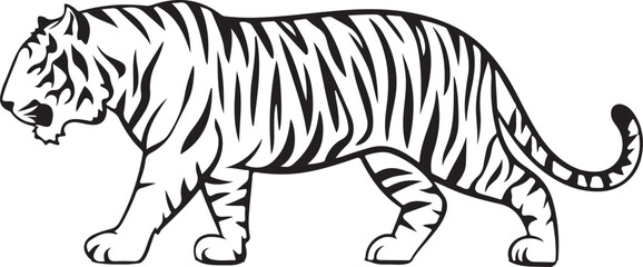 Majestic Tiger Illustration in Black and White | Wild Animal Art