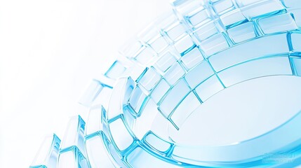 Abstract modern design featuring transparent glass-like geometric shapes arranged in a circular, layered composition with smooth curves and soft lighting