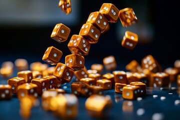 A domino effect with thousands of falling pieces, representing the unstoppable sequence of events in a determined universe, where every action leads to a predetermined outcome