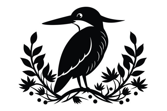 recommend clip art: kingfisher black silhouette  on plant B.eps