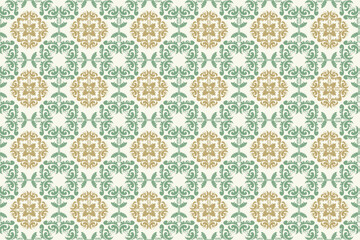 Fototapeta premium Oriental flora damask seamless pattern embroidery, Indian style, art ornament print. Design for tile, carpet, cover, wallpaper, wrapping paper, fabric, clothing, bag, and decoration.