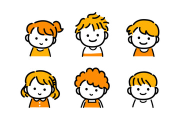 男の子、女の子、顔、表情、セット