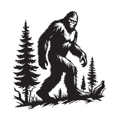 Bigfoot Yeti black and white silhouette  vector design
