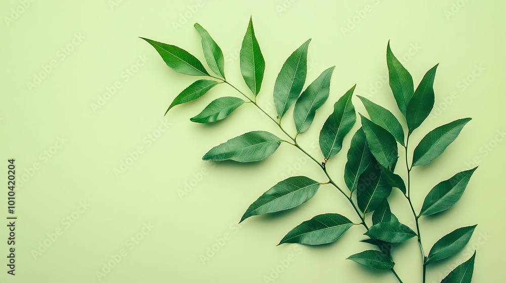 Poster A bunch of neem leaves arranged artfully against a clean background, perfect for showcasing the beauty