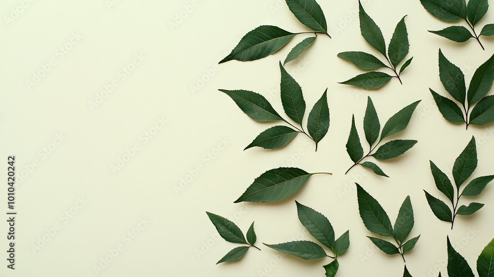 Wall mural A bunch of neem leaves arranged artfully against a clean background, perfect for showcasing the beauty