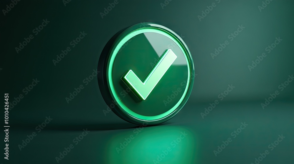 Poster a circular green emblem with a bold check mark in the center, symbolizing approval, success, or veri
