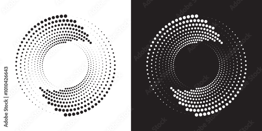 Aufkleber Halftone circular frame logo set. Circle dots isolated on the white background. Fabric design element. Halftone circle dots texture. Vector design element for various purposes.	