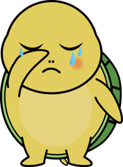 泣く可愛い・ゆるい亀のキャラクターイラスト