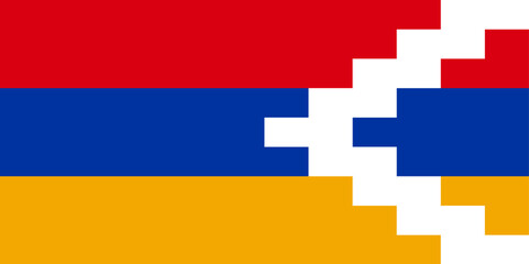 National Flag Republic of Artsakh, Nagorno-Karabakh Republic, NKR, horizontal tricolor of red, blue, and orange with a white sideways zig-zag chevron in the fly