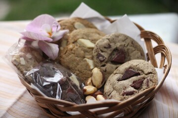 Have a basket of cookies in a sunny spring day
