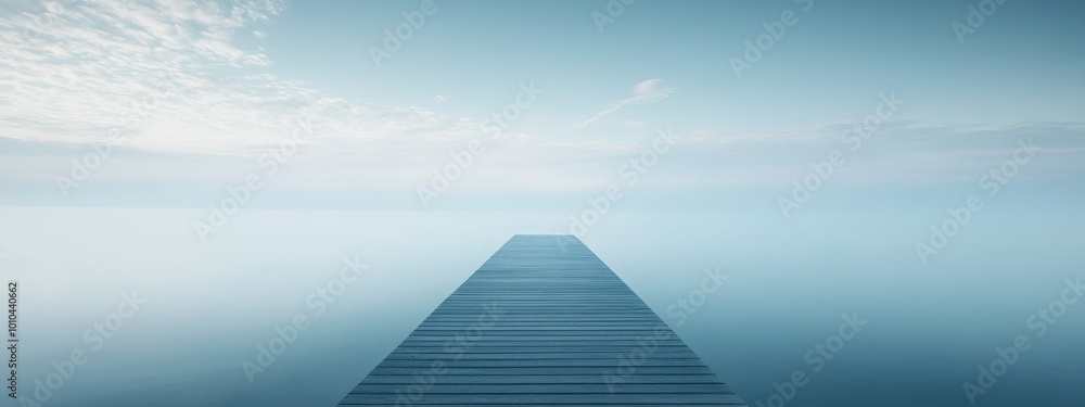 Poster a pier extending into an empty ocean, minimalist and calm.