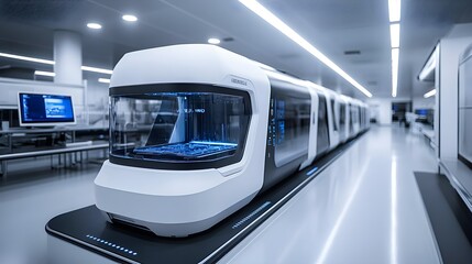 Fototapeta premium Fully automated food factory, sleek AI-driven quality control systems, robotic machinery with precision laser scanning, sterile and futuristic environment
