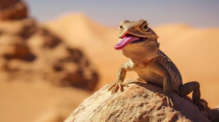 Cheeky Lizard Sticking Out Its Tongue in Desert Scene