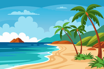 Pacific sunrise in Sea beach vector art illustration