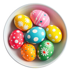 Fototapeta premium easter eggs in bowl top view isolated on transparent white background, clipping path