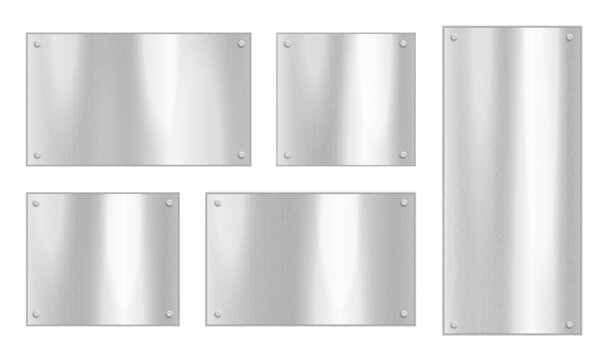 Silver plate. Metal plaque mockup. Steel frame. Vector rectangle.